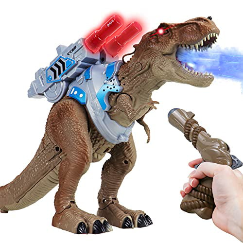 Spraying & React to Shooting Remote Control Dinosaur Toys for Kids Walking T-Rex Toy with Light Up & Roaring RC Electronic Interactive Tyrannosaurus Toys for Boys Girls Age 3+ 